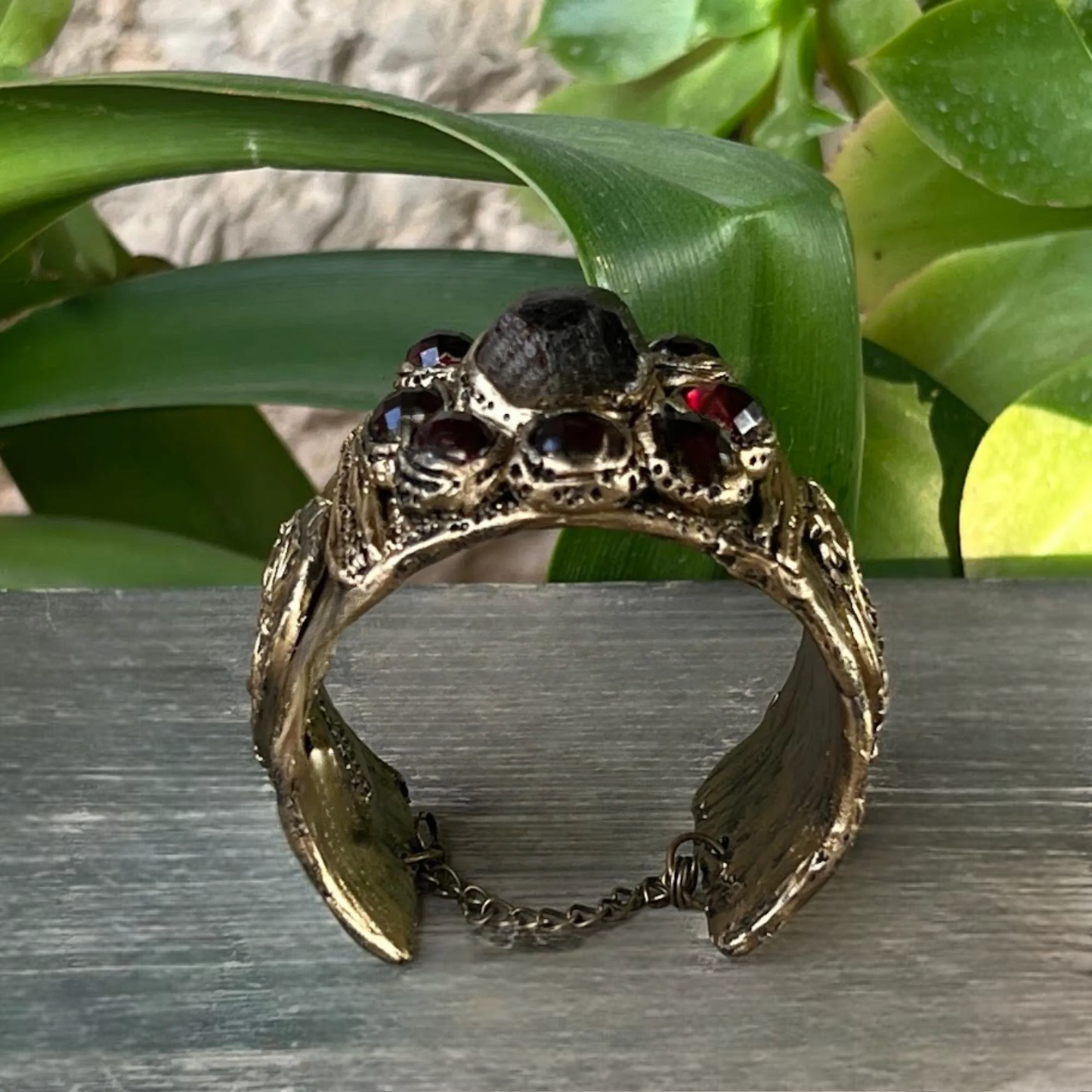 Raw Garnet Large Cuff Bracelet - Statement Crystal Jewelry