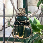 Jade and Ocean Jasper Pendant Necklace -  Green Stone Healing Crystal Amulet