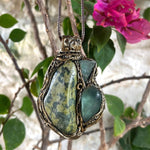 Serpentine and Fluorite Pendant Necklace -  Green Crystal Amulet