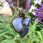 Blue Lace Agate and Chalcedony Necklace -  Healing Crystal Amulet Pendant