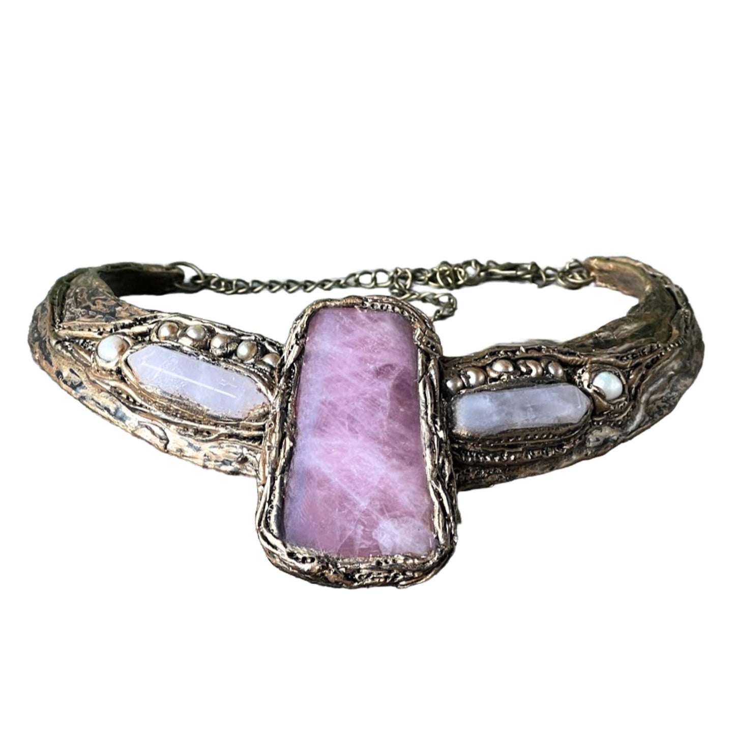 Rose Quartz Choker Collar Evening Dress Necklace  - Unique Crystal Jewelry for Special Occasions
