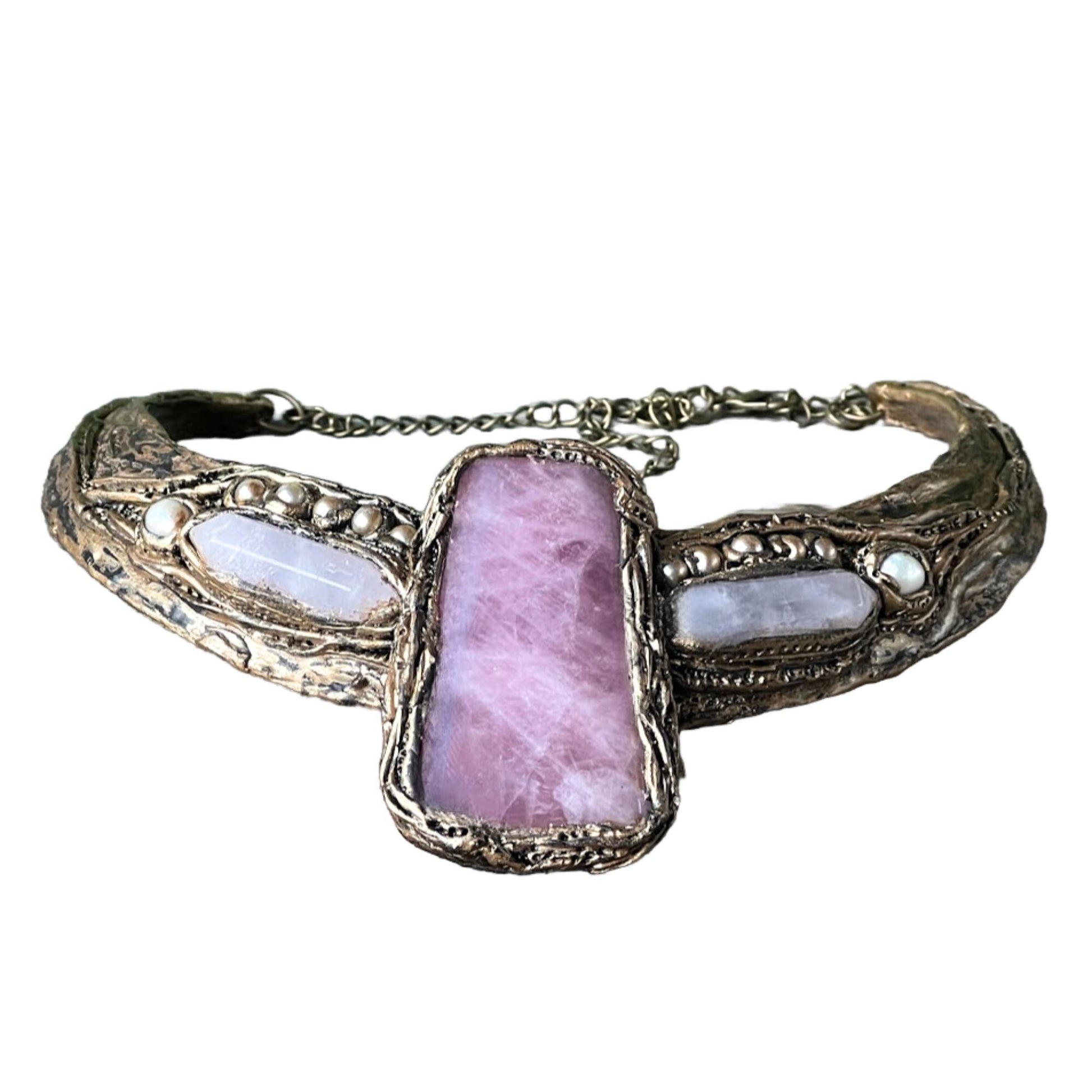 Rose Quartz Choker Collar Evening Dress Necklace  - Unique Crystal Jewelry for Special Occasions