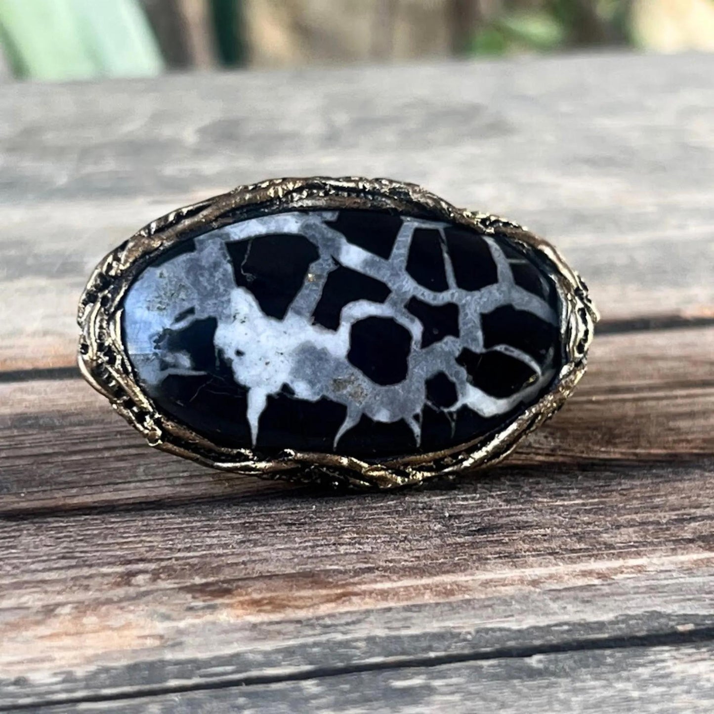 Septarian Statement Ring | Horizontal Large Stone Chunky Cocktail Jewelry