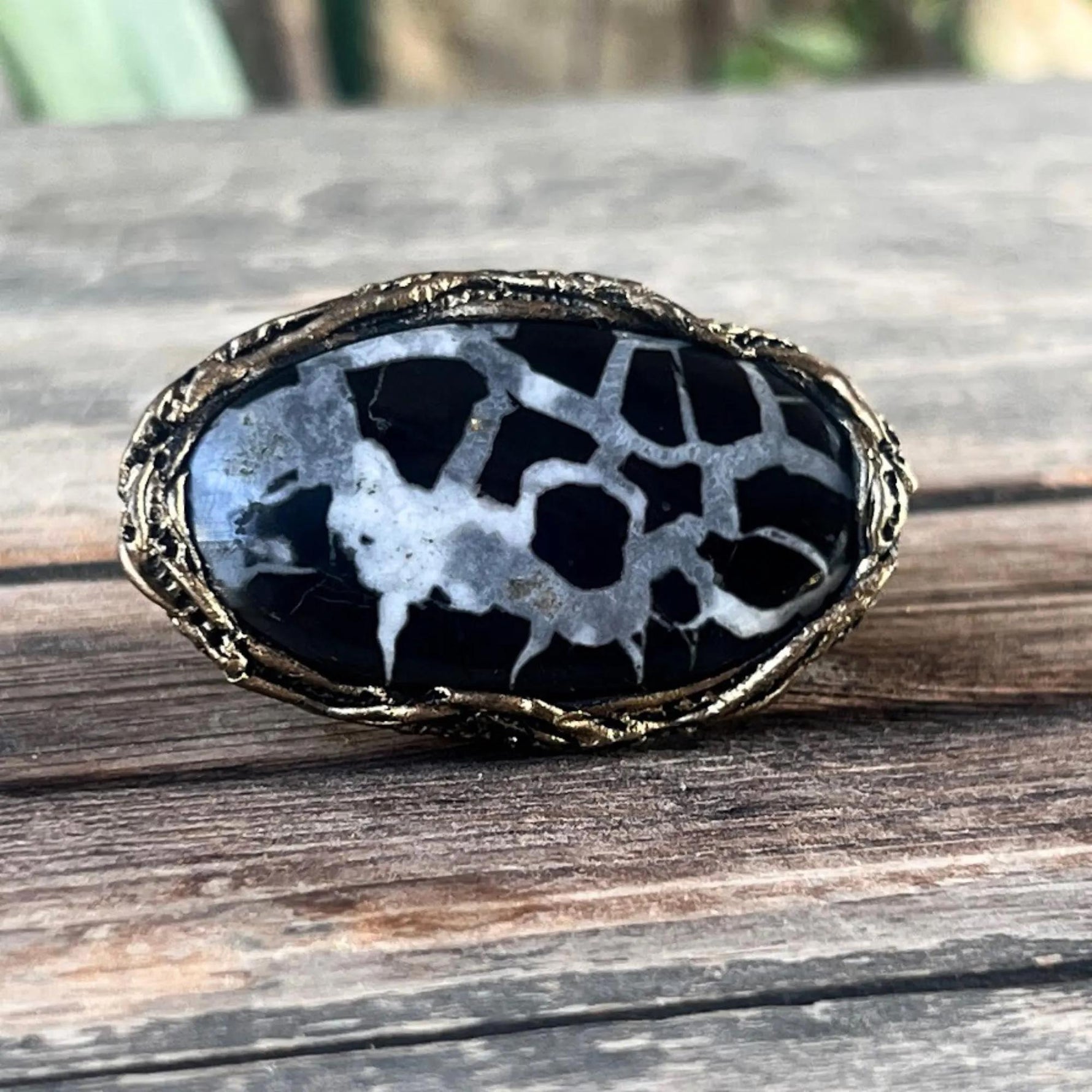 Septarian Statement Ring | Horizontal Large Stone Chunky Cocktail Jewelry