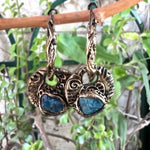 Blue Apatite Hoop Earrings -  Raw Crystal Charm Earrings