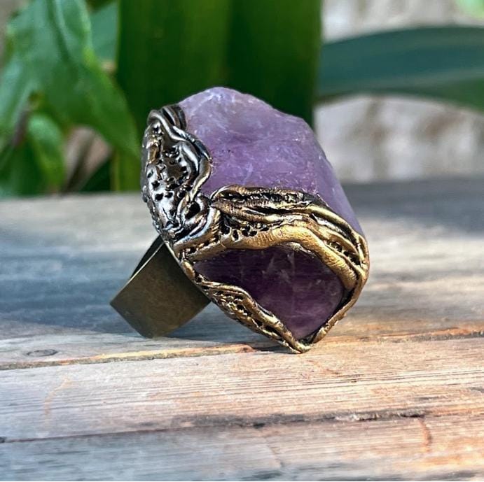 Chunky Amethyst Ring - Oversized Purple Large Stone Cocktail Ring