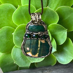 Jade and Ocean Jasper Pendant Necklace -  Green Stone Healing Crystal Amulet