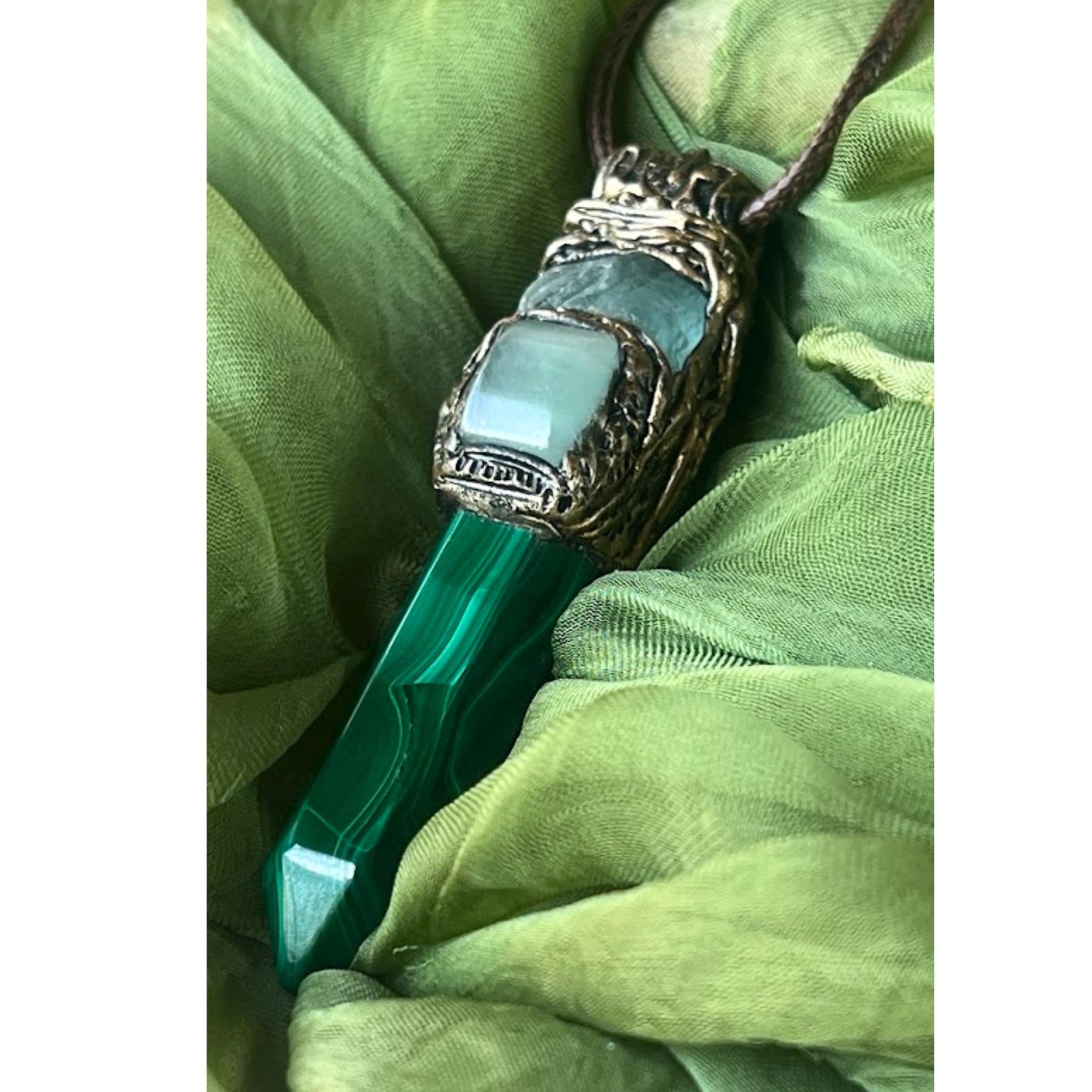 Malachite Aventurine and Fluorite Necklace -  Green Crystal Point Pendant Amulet