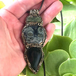 Jade and Kambaba Jasper Pendant Necklace -  Green Healing Crystal Amulet for Balance and Protection