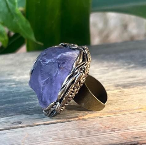 Chunky Amethyst Ring - Oversized Purple Large Stone Cocktail Ring
