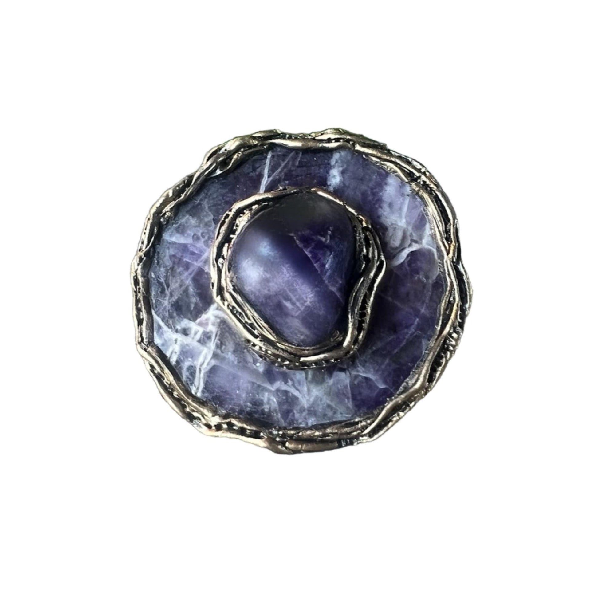 Chunky Chevron Amethyst Ring -  Oversized Round Purple Stone Cocktail Ring