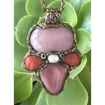 Rose Quartz and Peach Agate Pendant Necklace -  Pink Healing Stone Amulet