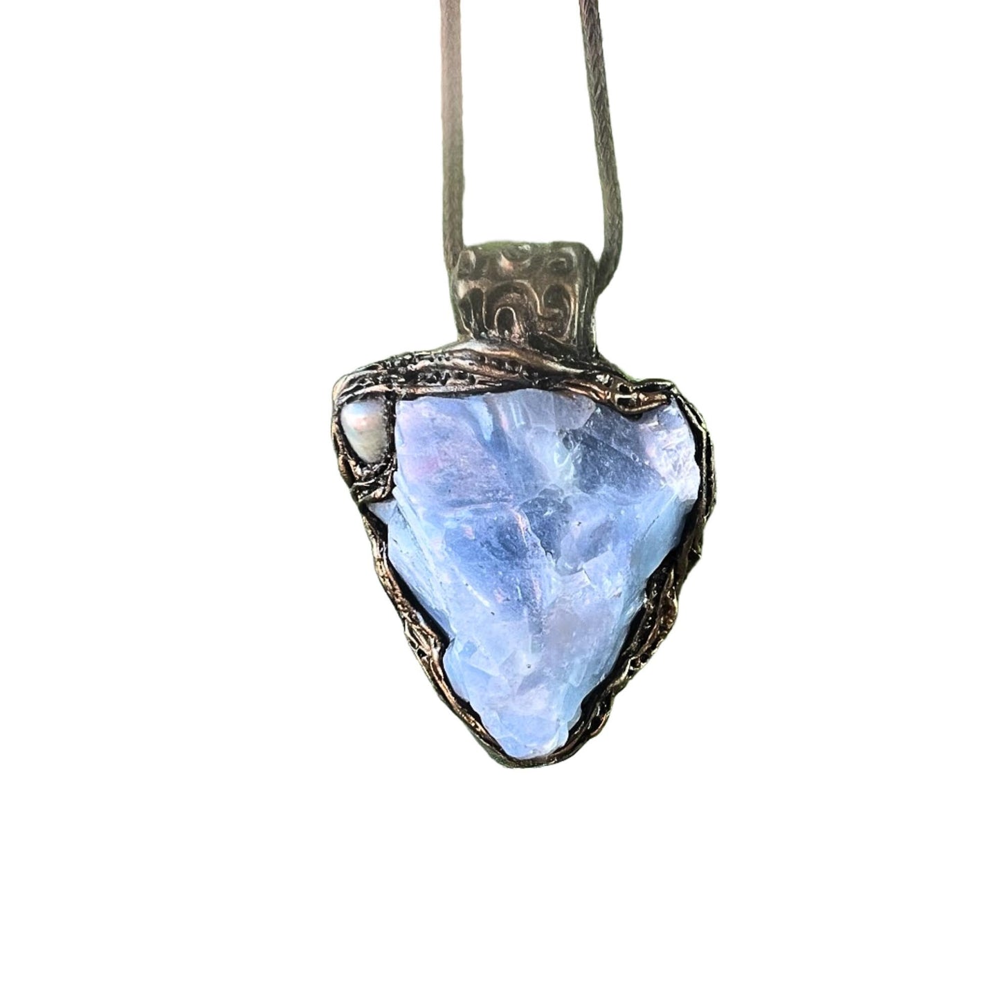 Raw Blue Calcite Crystal Pendant Necklace - Healing Stone Jewelry