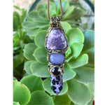 Lepidolite Charoite and Chalcedony Necklace - Purple Crystal Amulet
