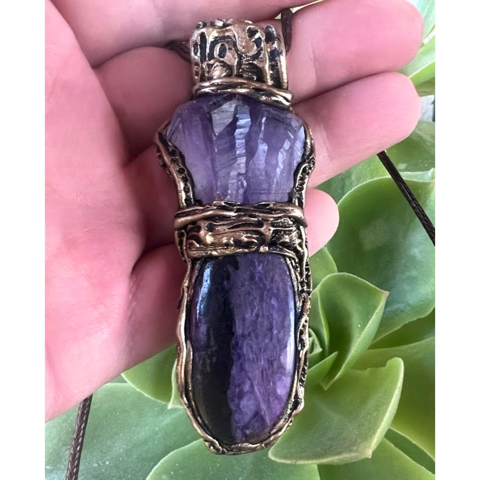 Amethyst Charoite Crystal Necklace - Purple Gemstone Pendant
