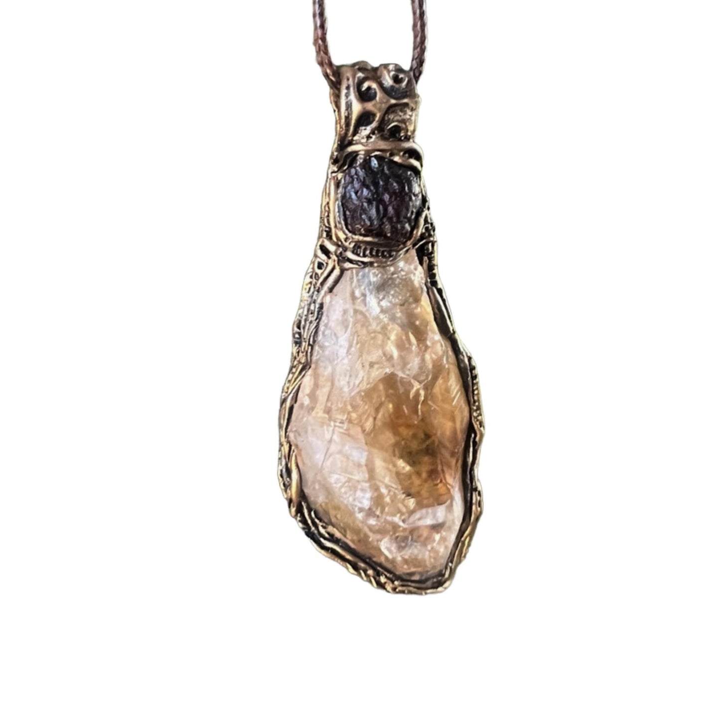 Natural Citrine and Carnelian Pendant Necklace -  Large Raw Crystal Amulet