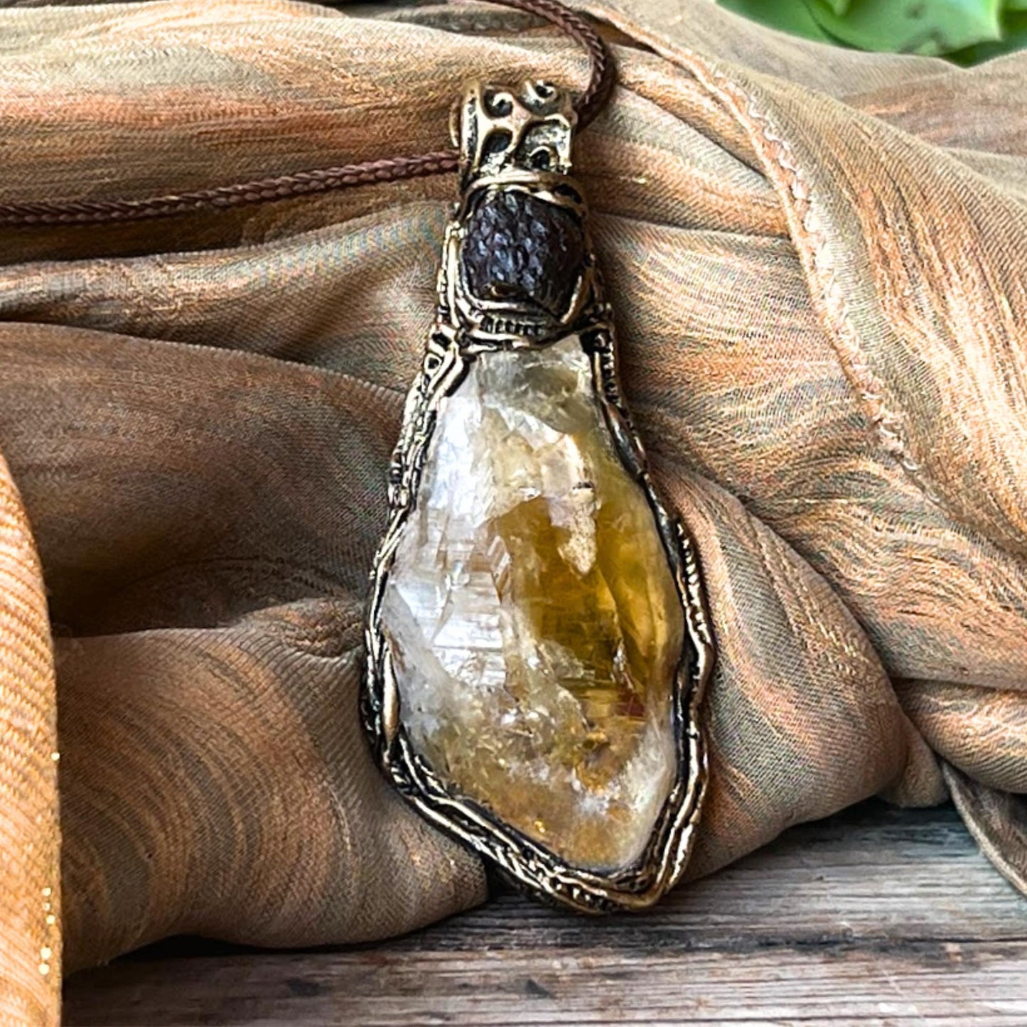 Natural Citrine and Carnelian Pendant Necklace -  Large Raw Crystal Amulet