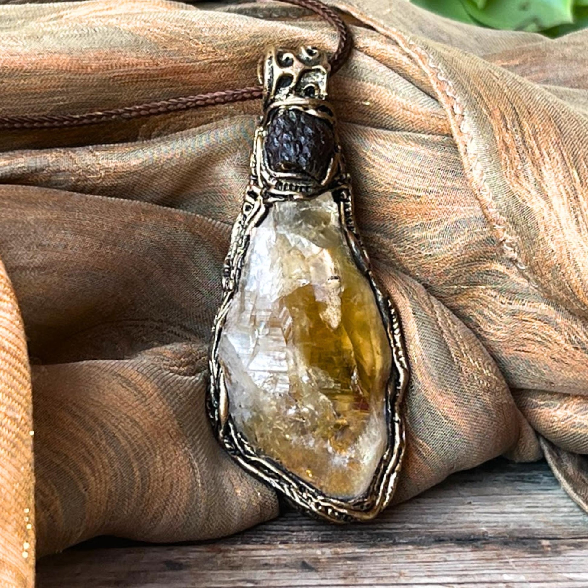 Natural Citrine and Carnelian Pendant Necklace -  Large Raw Crystal Amulet