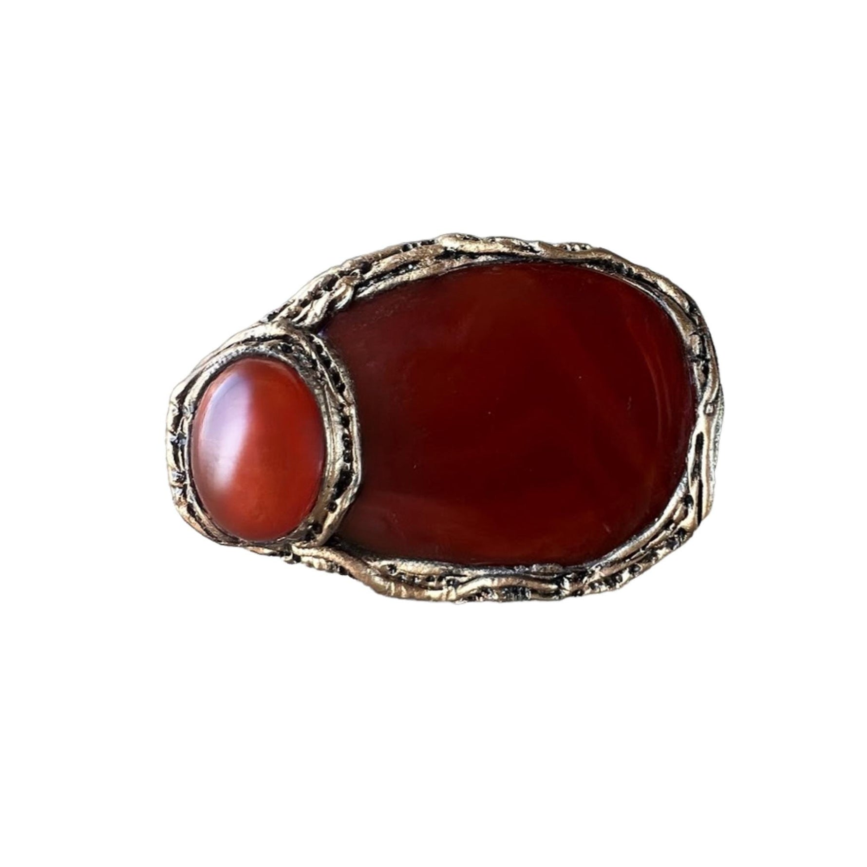 Chunky Carnelian Stone Ring - Bold Statement Cocktail Jewelry