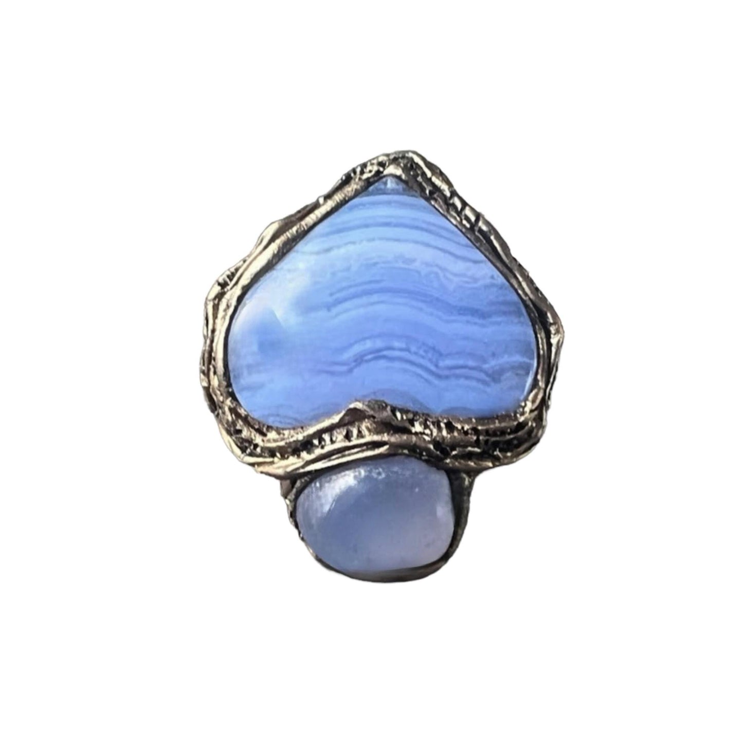 Blue Lace Agate and Chalcedony Chunky Heart Ring -  Large Stone Cocktail Ring