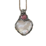Flower Agate and Cherry Quartz Heart Pendant -  Healing Crystal Amulet Necklace