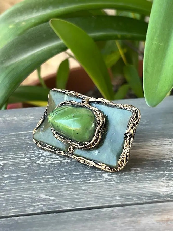 Chunky Jade Green Statement Ring - Bold Contemporary Modern Oversized Cocktail Jewelry