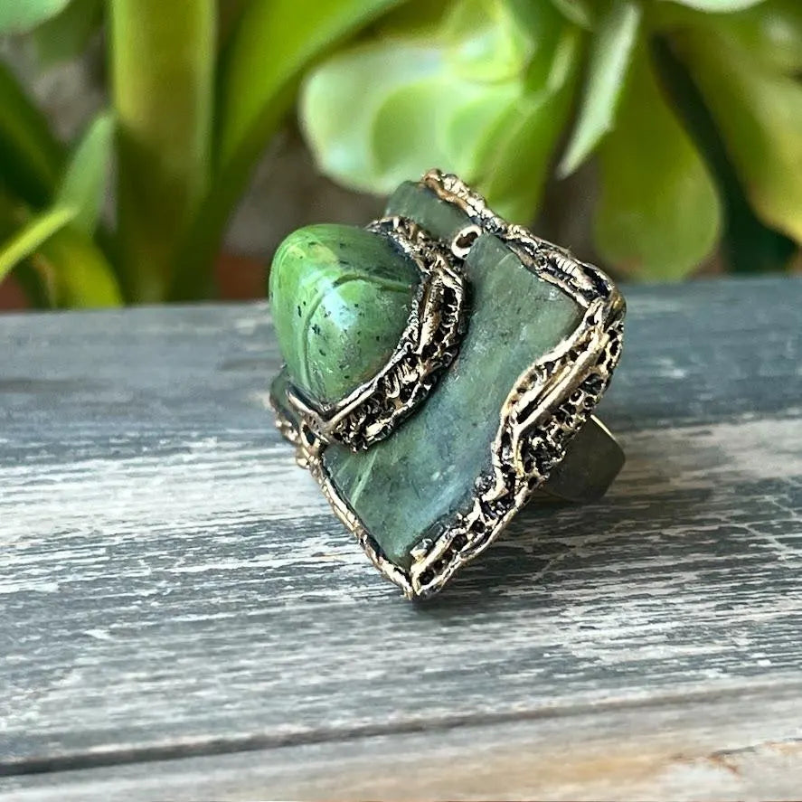Chunky Jade Green Statement Ring - Bold Contemporary Modern Oversized Cocktail Jewelry
