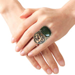 Jade and Grass Garnet Statement Ring - Chunky Green Stone Cocktail Ring