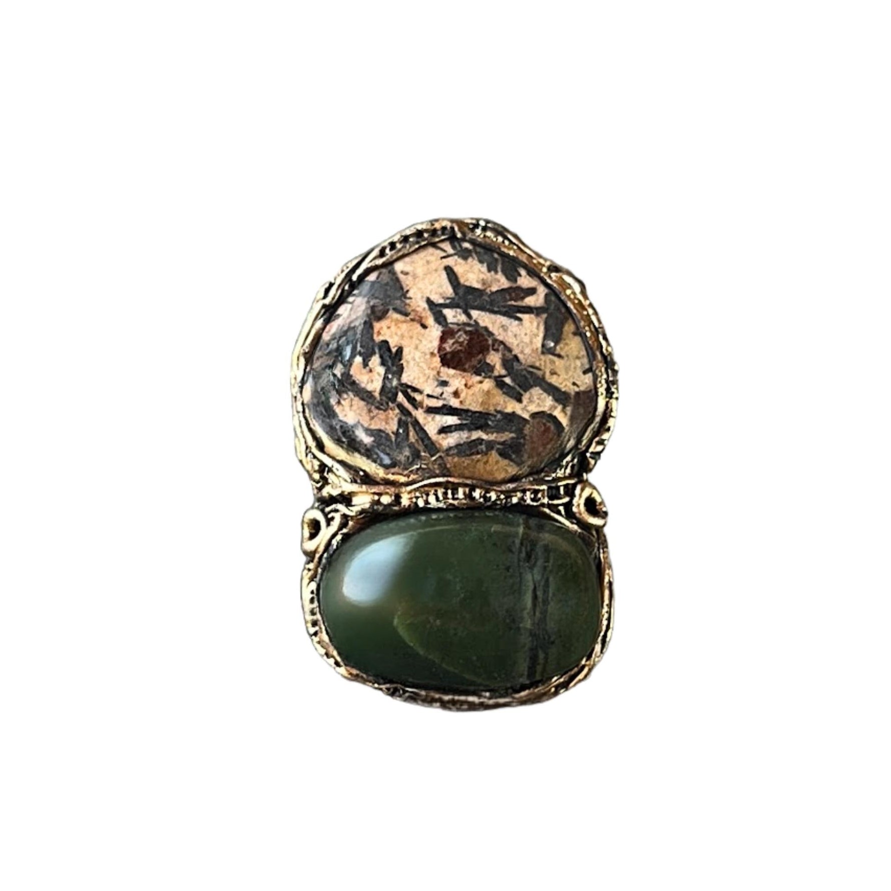 Jade and Grass Garnet Statement Ring - Chunky Green Stone Cocktail Ring