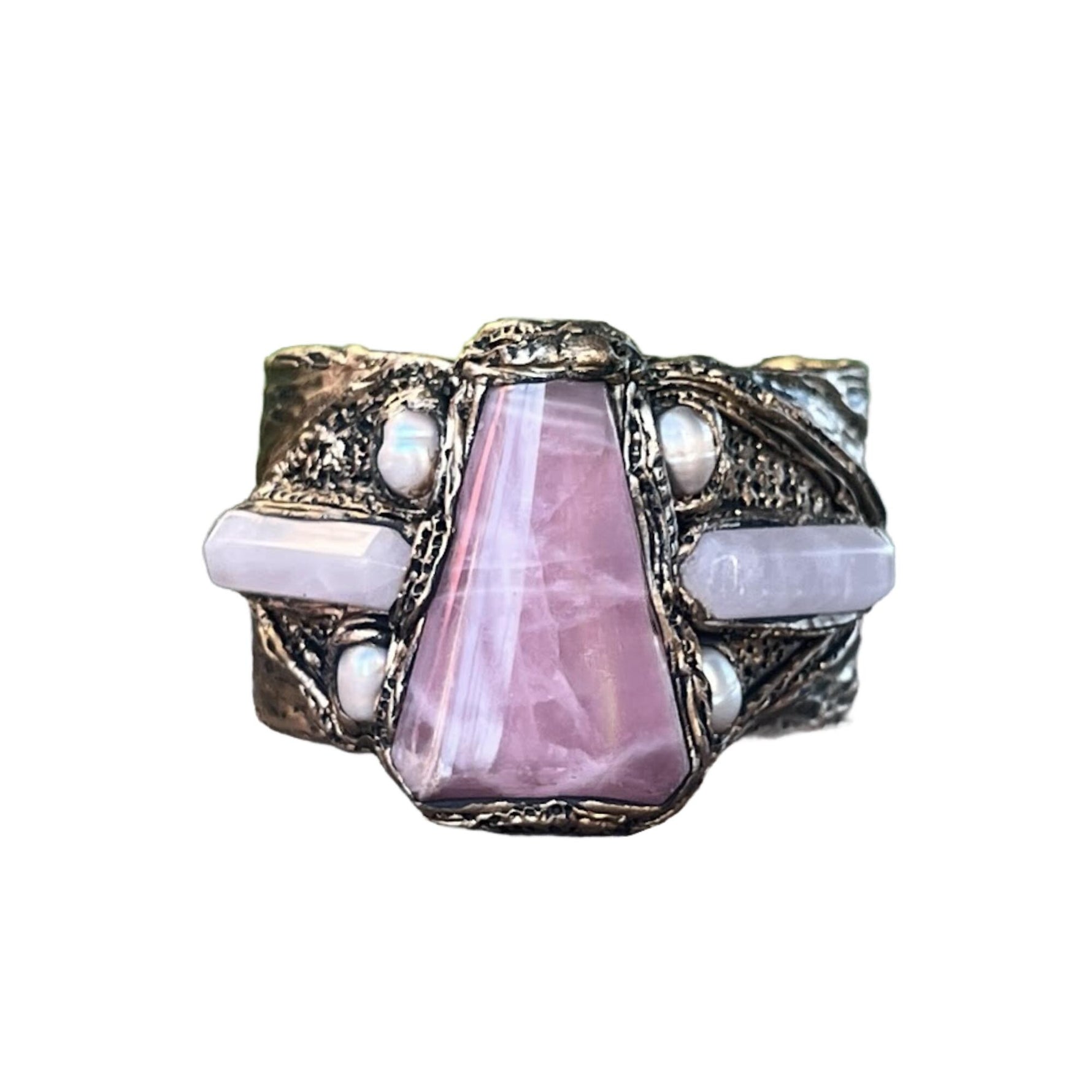 Rose Quartz Chunky Cuff Bracelet - Unique Crystal Jewelry for Special Occasions