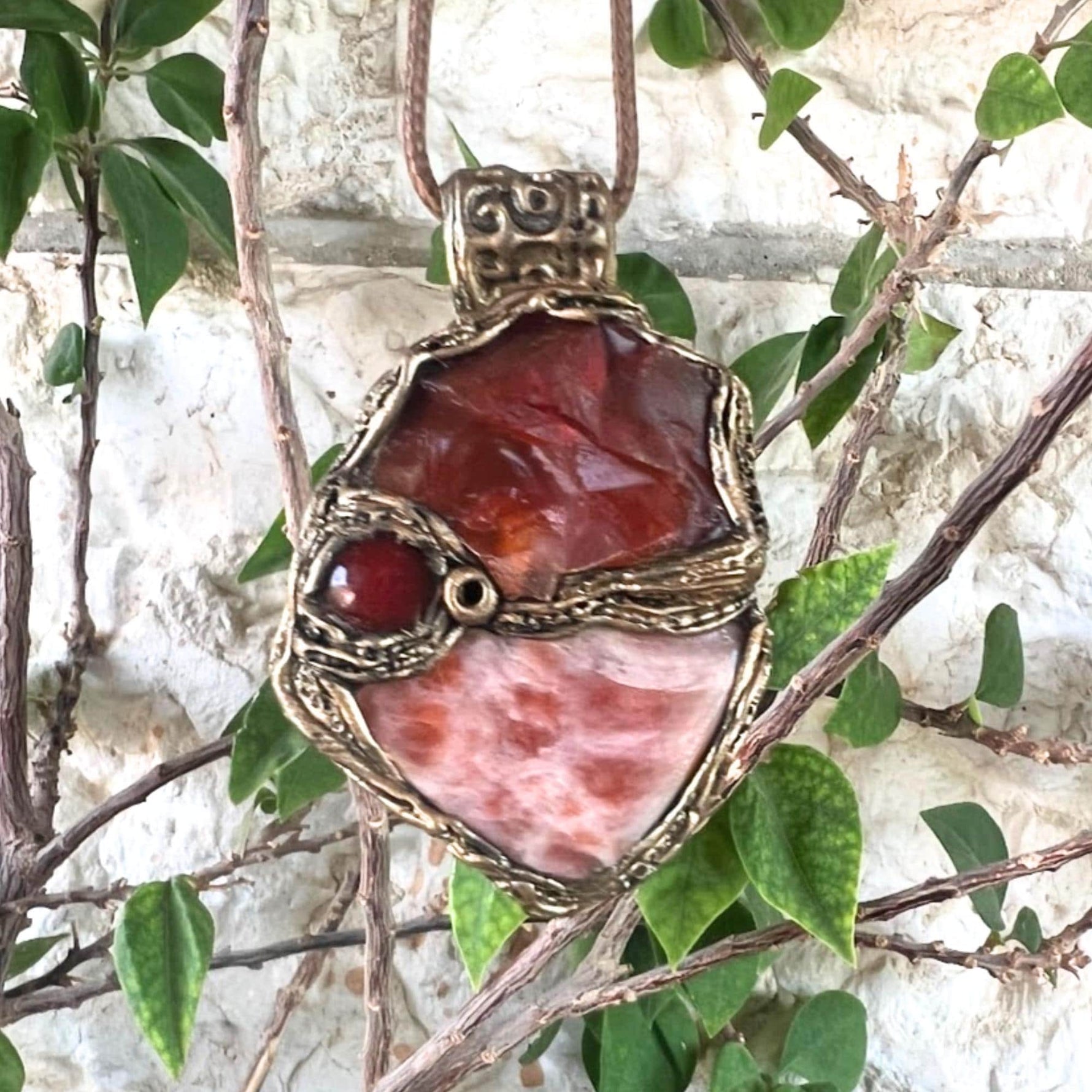 Carnelian Sunstone Pendant Necklace | Healing Crystal Vitality Amulet