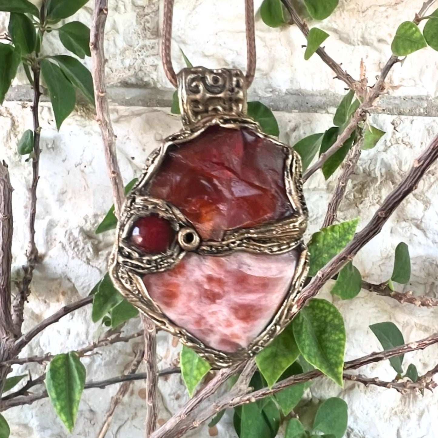 Carnelian Sunstone Chunky Pendant Necklace | Healing Crystal Amulet for Vitality