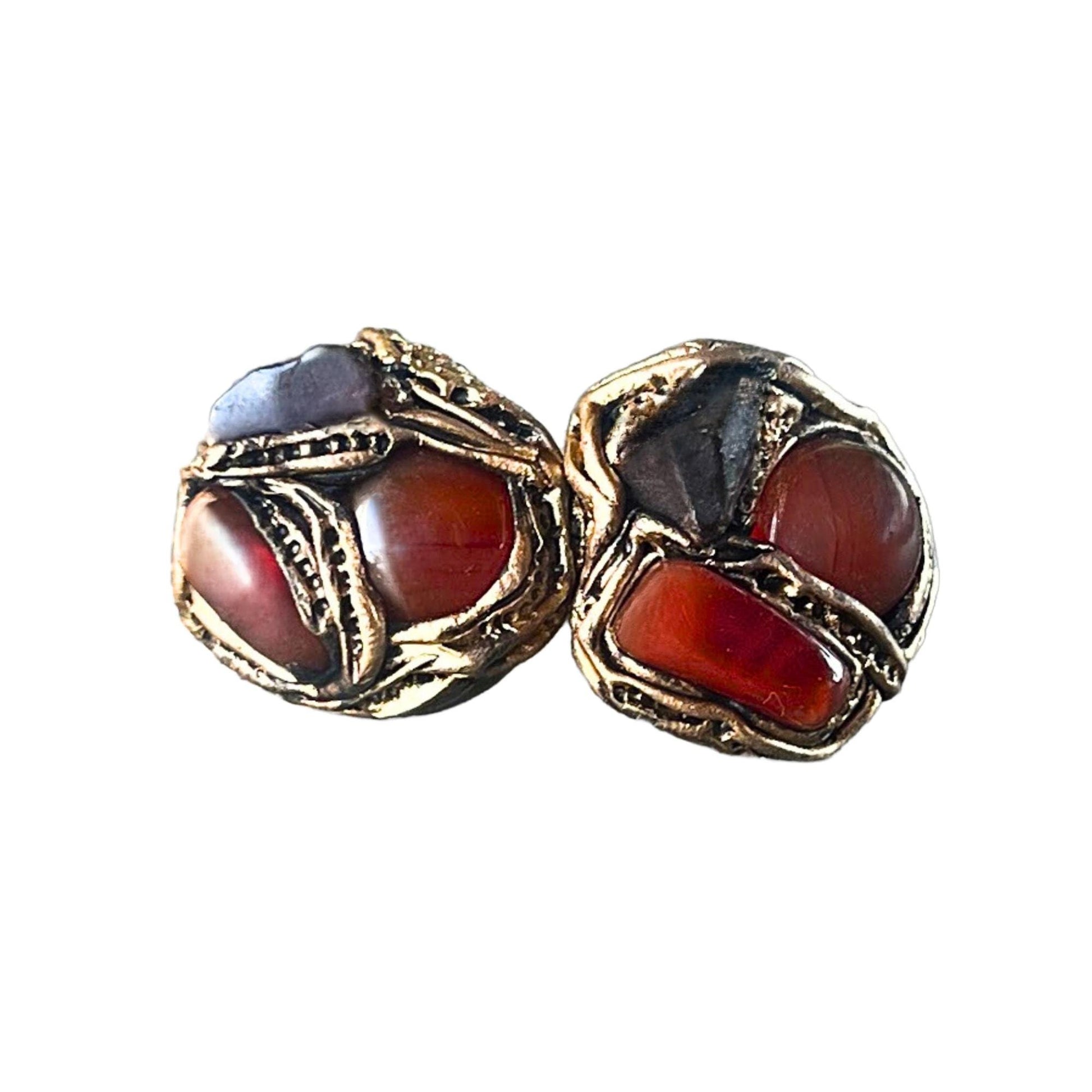Carnelian Stud Red Brown Stone Earrings