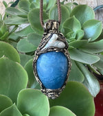 Aquamarine and Pearl Teardrop Pendant Necklace -  Healing Crystal Amulet