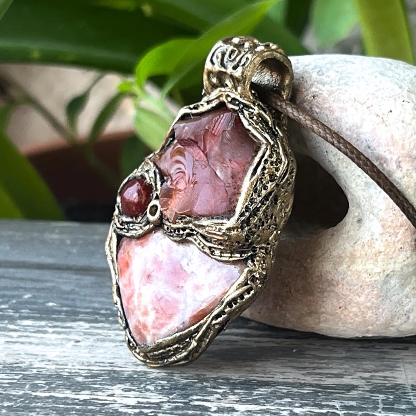 Carnelian Sunstone Chunky Pendant Necklace | Healing Crystal Amulet for Vitality