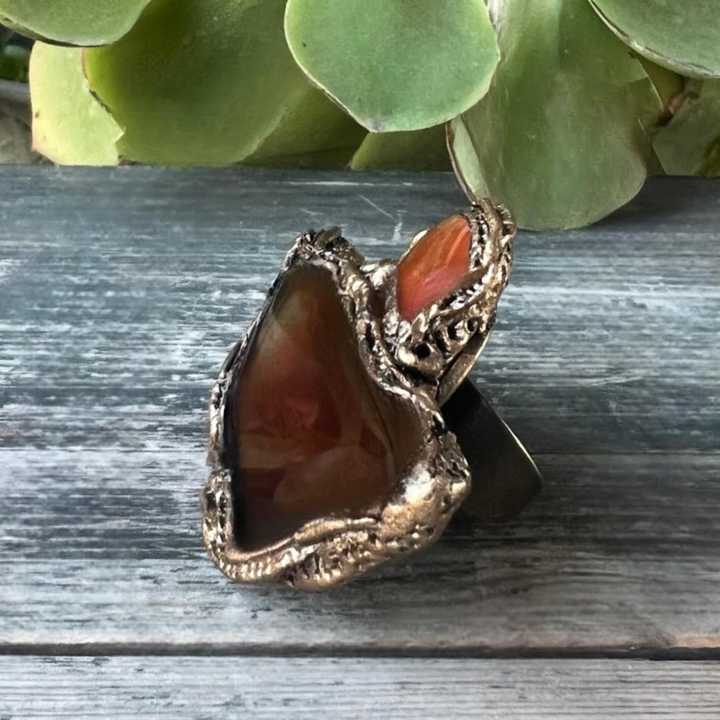 Chunky Carnelian Statement Ring - Huge Gemstone Cocktail Jewelry