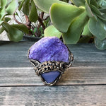 Chunky Chalcedony Calcite Ring - Purple Crystal Cocktail Jewelry