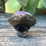 Chunky Chalcedony Calcite Ring - Purple Crystal Cocktail Jewelry