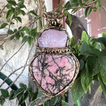 Rose Quartz Rhodonite Heart Necklace Chunky Crystal Pendant