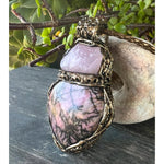Rose Quartz Rhodonite Heart Necklace Chunky Crystal Pendant
