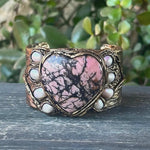 Rose Quartz Rhodonite Heart Necklace Chunky Crystal Pendant