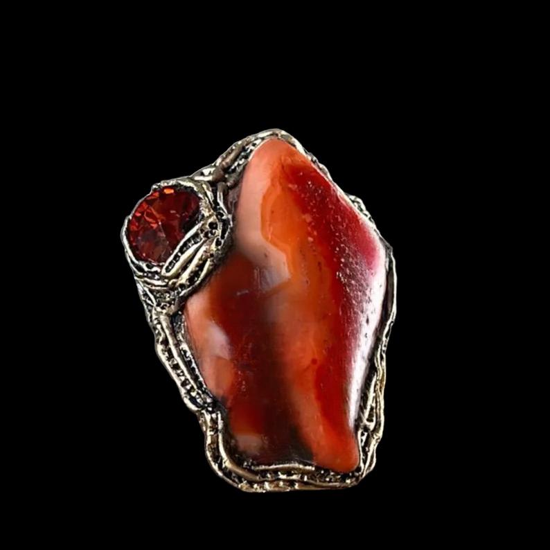 Red Carnelian Agate Chunky Ring -  Oversized Large Statement Cocktail Ring