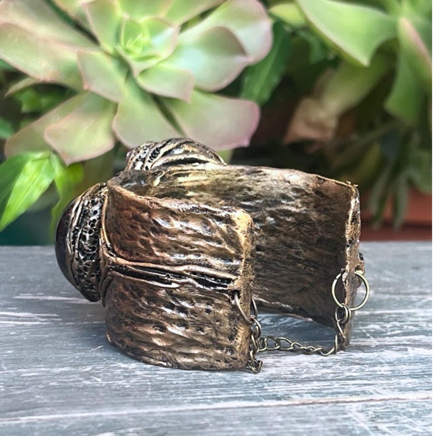 Amethyst Healing Crystal Cuff Bracelet Boho Purple Stone Bracelet