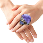 Chunky Chalcedony Calcite Ring - Purple Crystal Cocktail Jewelry