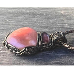 Peach Agate and Cherry Quartz Pink Stone Pendant Necklace -  Healing Crystal Amulet