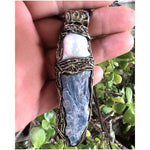 Blue Kyanite and Baroque Pearl Necklace -  Raw Crystal Healing Amulet