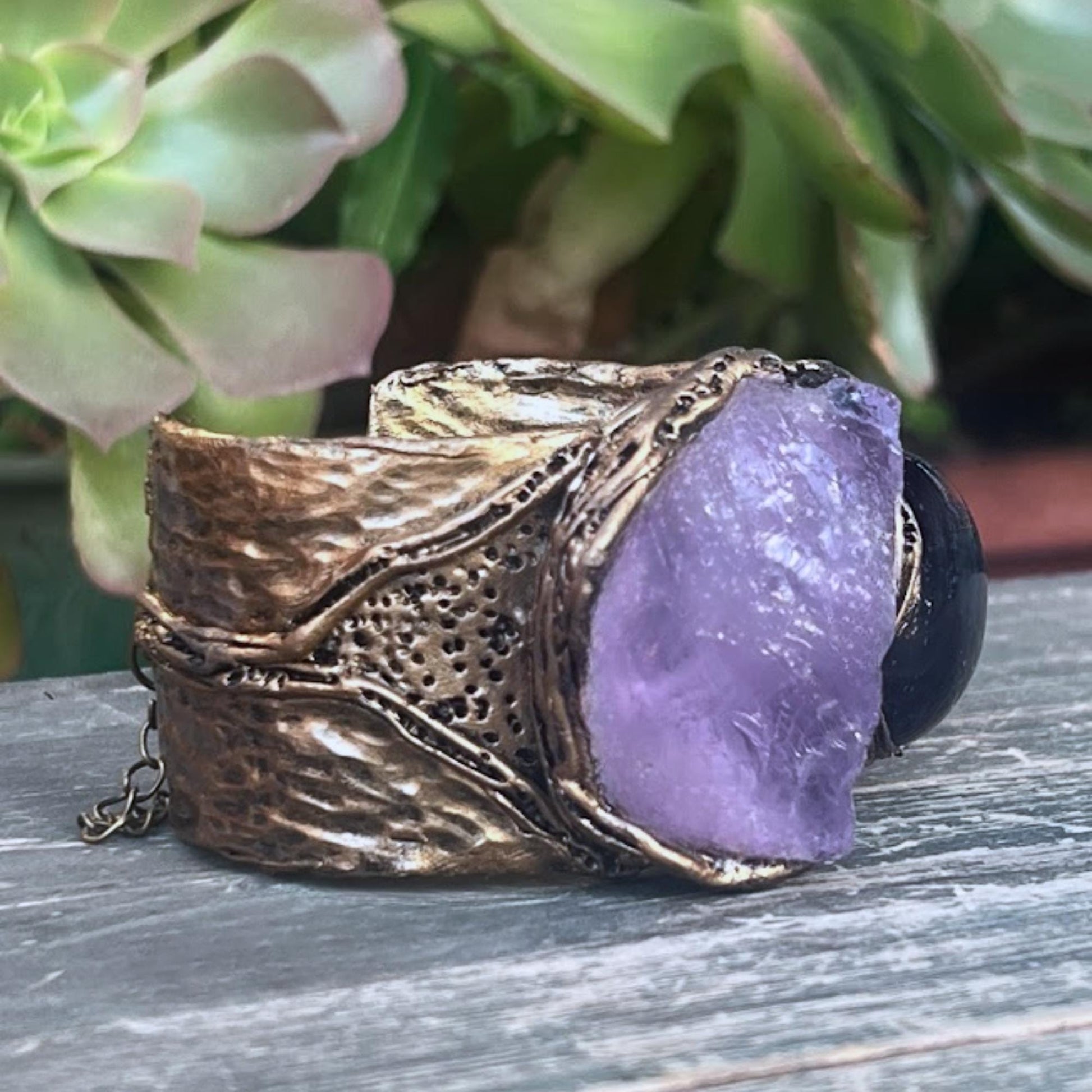 Amethyst Healing Crystal Cuff Bracelet Boho Purple Stone Bracelet