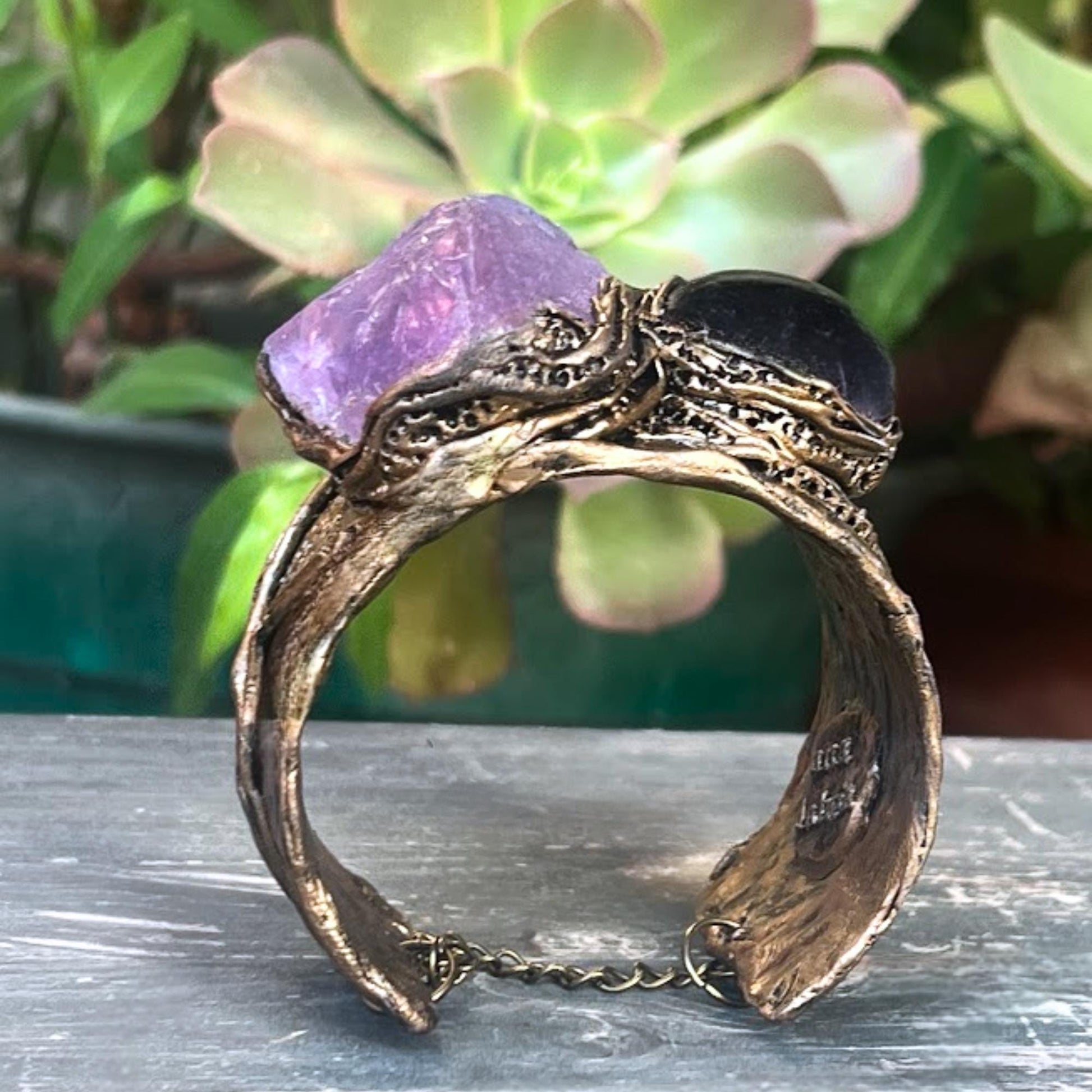 Amethyst Healing Crystal Cuff Bracelet Boho Purple Stone Bracelet