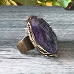 Charoite and Rose Quartz Large Statement Ring -  Purple Chunky Cocktail Ring