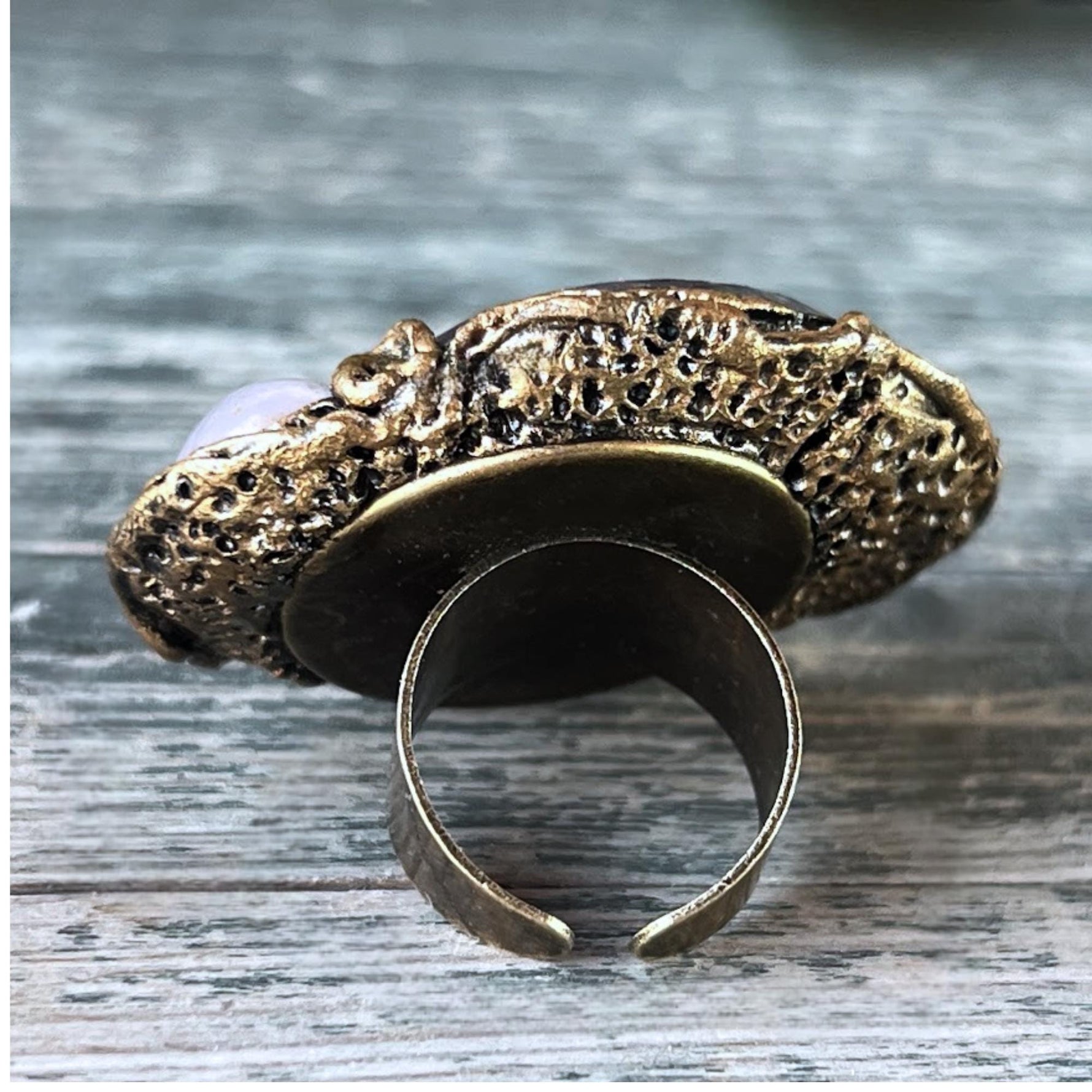 Charoite and Rose Quartz Large Statement Ring -  Purple Chunky Cocktail Ring
